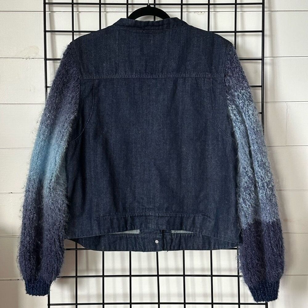 Denim Button Up Mohair Sleeve Jacket Womens XL Blue Gorpcore Hippie Boho - Picture 3 of 12